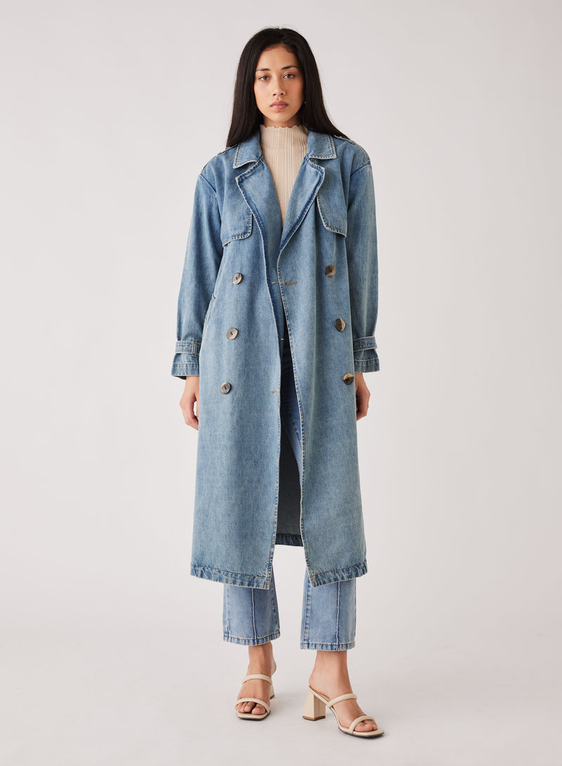 Midwest Trench Coat - Blue Denim