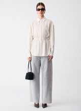 Parity Drawstring Shirt - White/Black Stripe