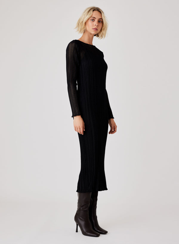 Krinkle Midi Dress - Black