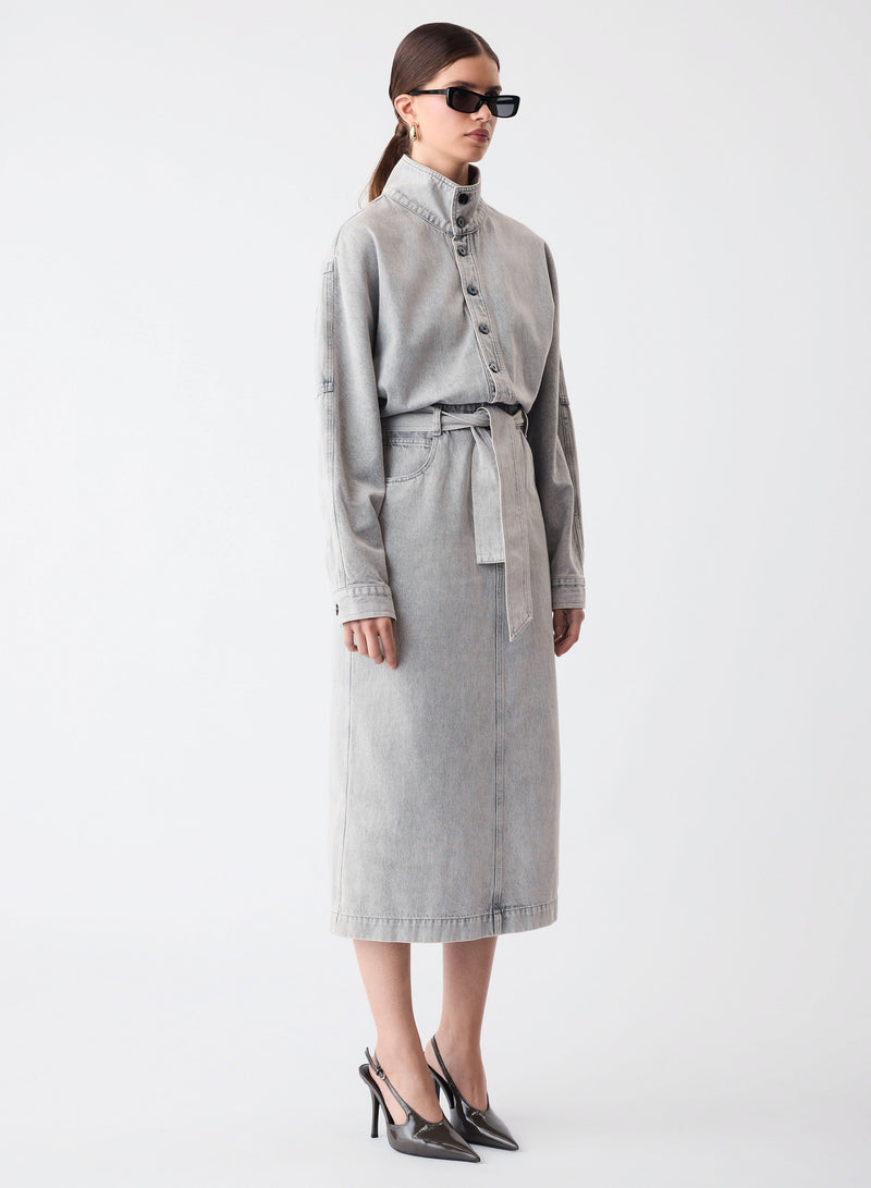 grey denim dress Concord Denim Dress – Esmaee