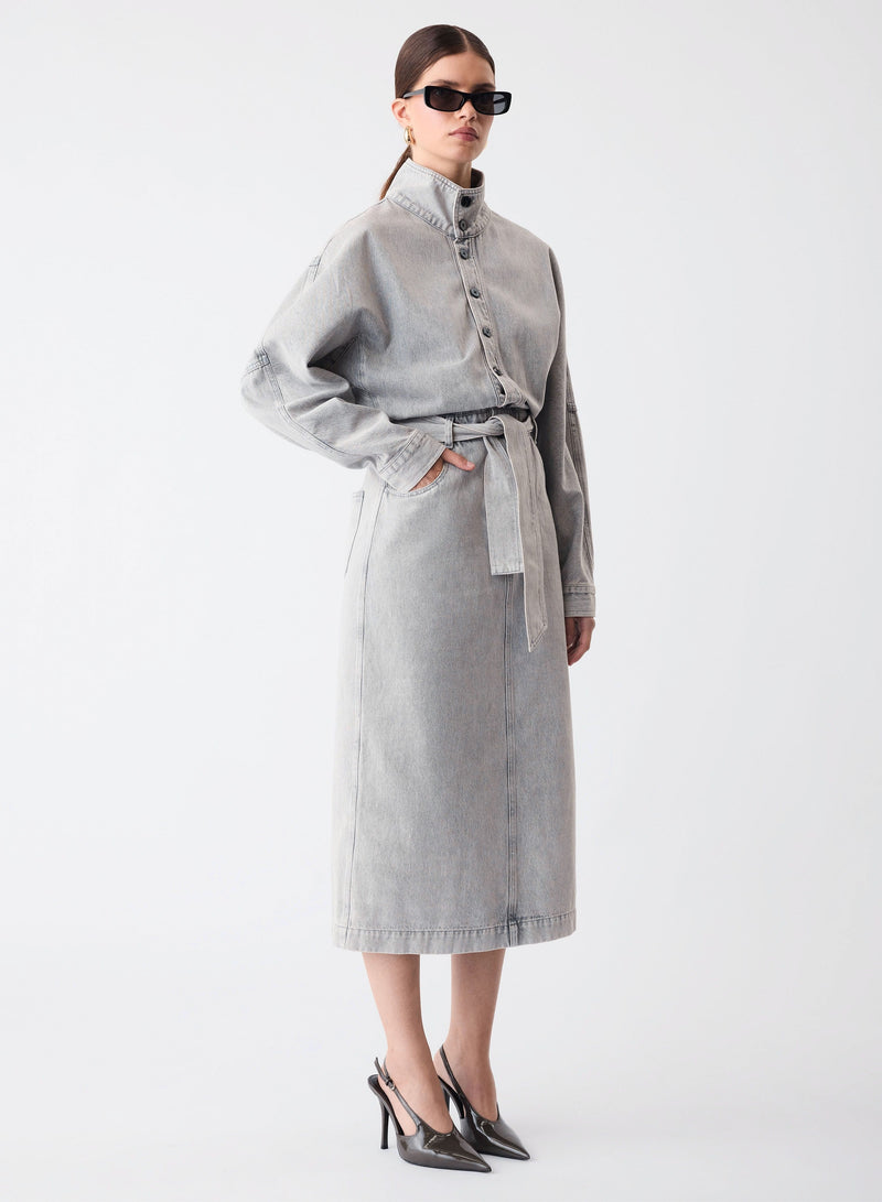 grey denim dress Concord Denim Dress – Esmaee