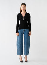 Fluted Knit Top - Black