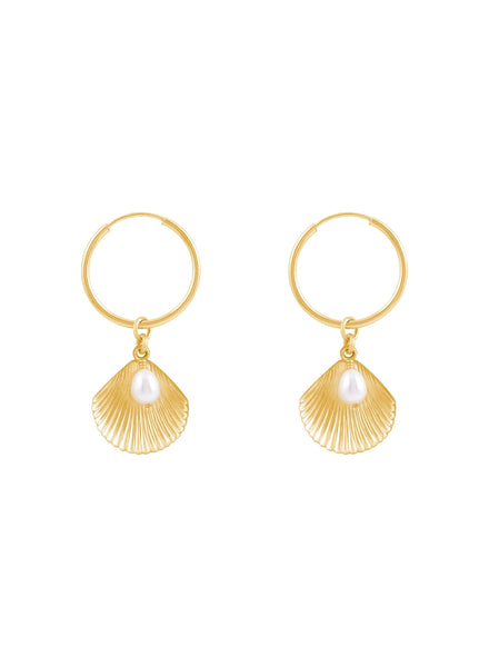 Gold shell hoop deals earrings