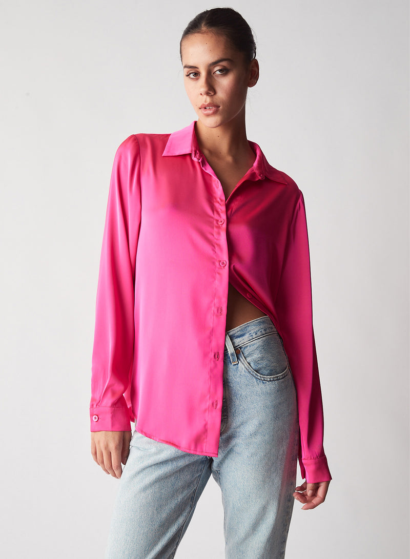 Alice Satin Shirt - Hot Pink