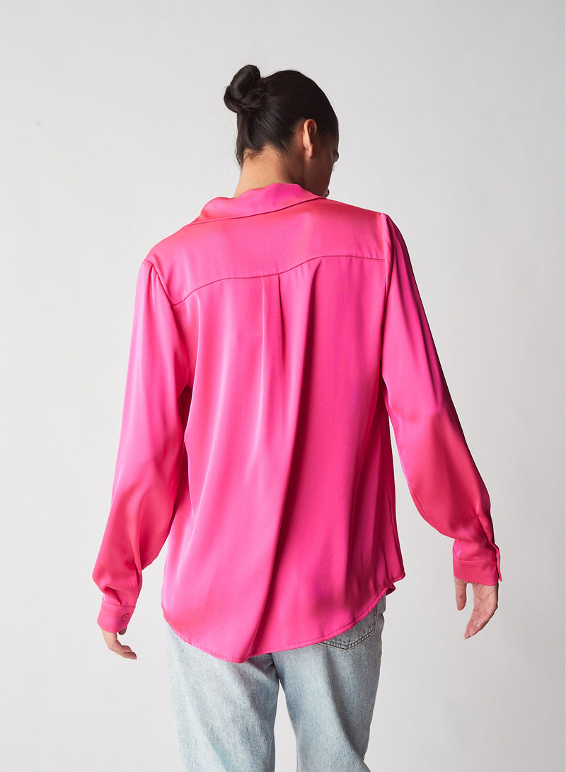Alice Satin Shirt - Hot Pink