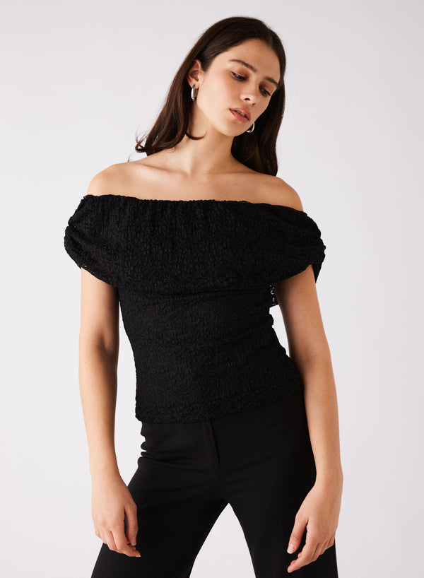 Charmer Off-Shoulder Top- Black