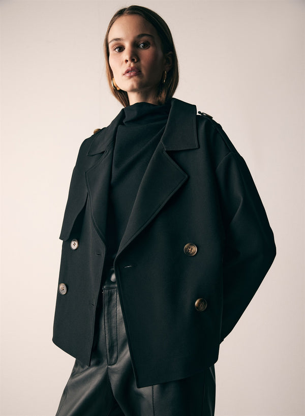 Avenue Cropped Trench - Black